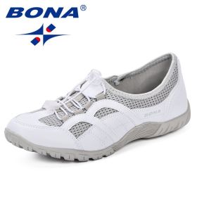 BONA New Outdoors Adults Trainers Running Shoes Woman Mesh Footwear Sport Athletic Breathable Female Sneakers 2019 Spring Autumn (Color: WHITE LIGHT GREY, size: 8)