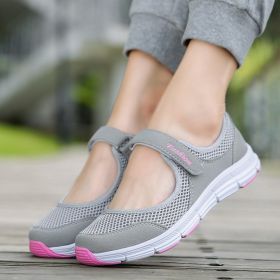 Summer Breathable Women Sneakers Healthy Walking Mary Jane Shoes Sporty Mesh Sport Running Mother Gift Light Flats 35-42 Size (Color: DARK GREY, size: 6.5)