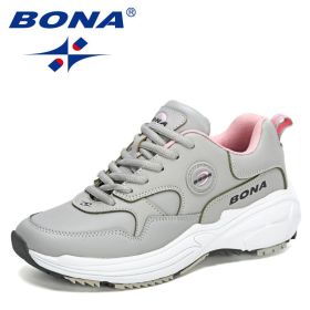 BONA 2022 New Designers Classics Retro Sports Shoes Women Casual Sneakers Running Shoes Ladies Vulcanized Tennis Jogging Shoes (Color: Light gray pink, size: 5.5)