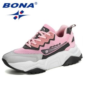 BONA 2022 New Designers Trendy Sneakers Women Jogging Shoes Trainers Lace Up Running Shoes Ladies Sport Shoes Feminimo Footwear (Color: Light gray pink, size: 6)