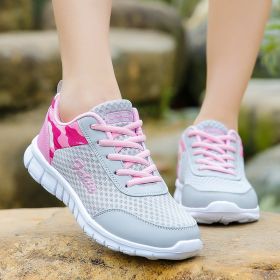 Big Size Sport Run Shoes for Women Female Outdoor Breathable Mesh Sneakers Newest Students Anti-slip Athletic Travel Light Shoes (Color: Grey purple, size: 4.5)