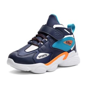 Kids Basketball Shoes High Quality Top Soft Non-Slip Boys Sneakers Thick Sole Children Sport Kid Outdoor Trainer Shoes 2022 (Color: dark blue, size: 33)