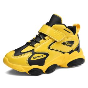 Kids Basketball Shoes High Quality Top Soft Non-Slip Boys Sneakers Thick Sole Children Sport Kid Outdoor Trainer Shoes 2022 (Color: Black yellow, size: 36)