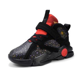 Kids Basketball Shoes Boys Sneakers Basket Shoes Big Children High Top Outdoor Sports Shoes Trainers Kids Casual Sport Sneakers (Color: Black, size: 27)