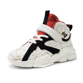 Kids Basketball Shoes Boys Sneakers Basket Shoes Big Children High Top Outdoor Sports Shoes Trainers Kids Casual Sport Sneakers (Color: White, size: 28)