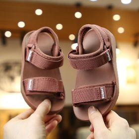 Children's Summer Boys Girls Leather Sandals Baby Shoes Kids Flat Child Beach Shoes Sports Soft Non-slip Casual Toddler Sandals (Color: brown, size: 32-insole 21cm)