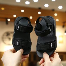 Children's Summer Boys Girls Leather Sandals Baby Shoes Kids Flat Child Beach Shoes Sports Soft Non-slip Casual Toddler Sandals (Color: Black, size: 27-insole 17cm)