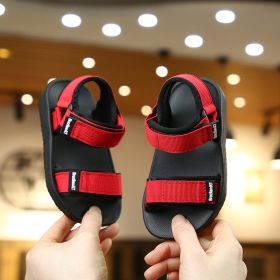 Children's Summer Boys Girls Leather Sandals Baby Shoes Kids Flat Child Beach Shoes Sports Soft Non-slip Casual Toddler Sandals (Color: Red, size: 35-insole 22.5cm)