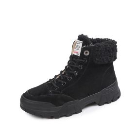 Ladies Snow Boots Plush Warm Fur Casual Martin Boots Shoes Sports Shoes Ankle Boots Thick-soled Lace-up Short-tube Winter Shoes (Color: Black, size: 36)