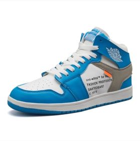 Autumn and winter new AJ high top board shoes trend all match student shoes men and women lovers sports casual shoes (Color: Blue, size: 40)