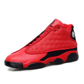 JJ tiger Outdoor high-top shoes recreational sports basketball shoes professional training shoes(39-44 optional) (Color: Black red, size: 43)