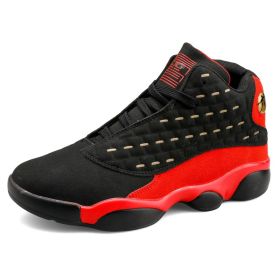 JJ tiger Basketball sneakers Sports basketball shoes for couples (36-46 optional) (Color: Black red, size: 46)