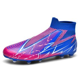 Men's and women's new football shoes youth students AG spikes high tops breathable lawn professional training shoes (Color: Sapphire blue (spike), size: 39)