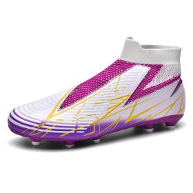 Men's and women's new football shoes youth students AG spikes high tops breathable lawn professional training shoes (Color: Purple (spike), size: 42)