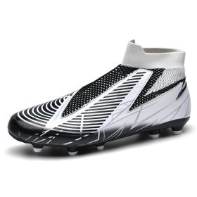 Men's and women's new football shoes youth students AG spikes high tops breathable lawn professional training shoes (Color: White black (spike), size: 37)