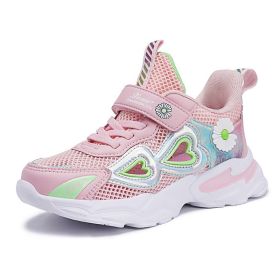 Kids Sneakers Girls Breathable Mesh Sport Shoes Non-slip Running Shoes Slip-on Children Light Casual Walking Shoe Tenis Infantil (Color: pink girls shoes, size: 12.5)