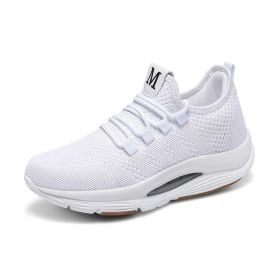 Brand Sport Shoes Women Thick Sole Shoes Breathable Mesh Lace Up Platform Shoes Ladies Wedge Sneakers Breathable Rocking Shoes (Color: White, size: 40)