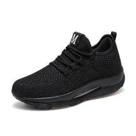 Brand Sport Shoes Women Thick Sole Shoes Breathable Mesh Lace Up Platform Shoes Ladies Wedge Sneakers Breathable Rocking Shoes (Color: Black, size: 38)