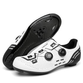 MTB Cycling Shoes Carbon Men Sports Route Cleats Road Bike Boots Racing Speed Sneaker Women Flat Spd Mountain Bicycle Shoes (Color: white road, size: 46)