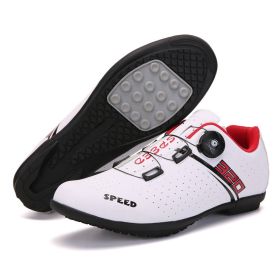 MTB Cycling Shoes Men Sport Self-locking Road Bike Boots Speed Sneaker Racing Women Bicycle Shoes Flat Cleats Mountain SPD Clits (Color: white rubber, size: 42)