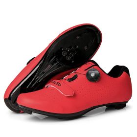 MTB Cycling Shoes Men Sport Self-locking Road Bike Boots Speed Sneaker Racing Women Bicycle Shoes Flat Cleats Mountain SPD Clits (Color: red road, size: 47)