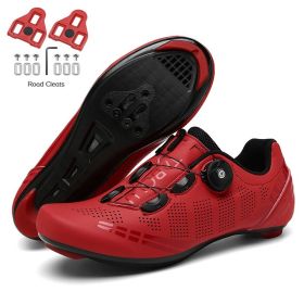 Men Sapatilha Ciclismo Mtb Sport Cycling Shoes Spd Cleats Road Bike Boots Women Speed Sneaker Racing Mountain Bicycle Shoes Flat (Color: red road cleats, size: 42)