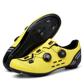 MTB Cycling Shoes Carbon Men Sports Route Cleats Road Bike Boots Racing Speed Sneaker Women Flat Spd Mountain Bicycle Shoes (Color: yellow road, size: 37)