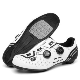 MTB Cycling Shoes Carbon Men Sports Route Cleats Road Bike Boots Racing Speed Sneaker Women Flat Spd Mountain Bicycle Shoes (Color: white rubber, size: 44)