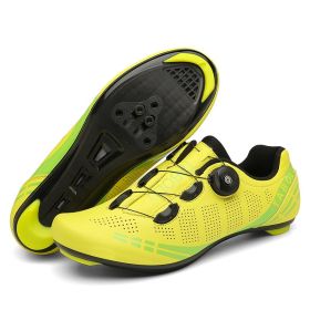 Outdoor Sports Cycling Shoes MTB Men Self-Locking Speed Sneaker Road Bike Boots SPD Cleats Mountain Bicycle Shoes Women Racing (Color: yellow road, size: 42)