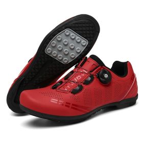 Men Sapatilha Ciclismo Mtb Sport Cycling Shoes Spd Cleats Road Bike Boots Women Speed Sneaker Racing Mountain Bicycle Shoes Flat (Color: red rubber, size: 40)