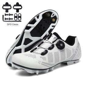 Men Sapatilha Ciclismo Mtb Sport Cycling Shoes Spd Cleats Road Bike Boots Women Speed Sneaker Racing Mountain Bicycle Shoes Flat (Color: white mtb cleats, size: 40)