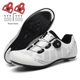 Men Sapatilha Ciclismo Mtb Sport Cycling Shoes Spd Cleats Road Bike Boots Women Speed Sneaker Racing Mountain Bicycle Shoes Flat (Color: white road cleats, size: 44)