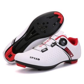 MTB Cycling Shoes Men Sport Self-locking Road Bike Boots Speed Sneaker Racing Women Bicycle Shoes Flat Cleats Mountain SPD Clits (Color: white road, size: 44)