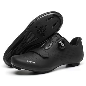 MTB Cycling Shoes Men Sport Self-locking Road Bike Boots Speed Sneaker Racing Women Bicycle Shoes Flat Cleats Mountain SPD Clits (Color: all in black road, size: 38)