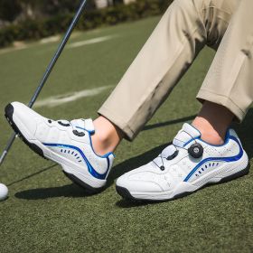 New Men's Golf Shoes Golf Waterproof Anti-slip Shoes Golf Shoes Breathable Sports Shoes Leather Outdoor Sneakers Golf Shoes (Color: Blue, size: 41)