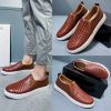 Four Seasons Men Flat Casual Leather Shoes Low-Top Leisure Shoes Slip-On Lazy Sports Shoes Men's Business Shoes Large Size 39-46