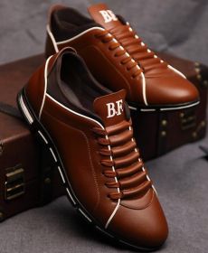 Male Sneakers 2022 Spring Autumn Men's Business Shoes Fashion British Style Man Leisure Leather Sports Shoes Large Size 38-50 (Color: brown, size: 42)