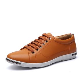 Little White Shoes Spring and Autumn Male Korean Wild Leather Casual Students Sports Shoes Flat Bottom Sneakers Large Size 38-48 (Color: yellow, size: 47)