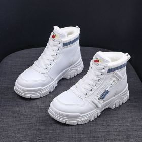 High-Top Sneakers Female 2022 Autumn And Winter Student Leisure Models Wild Women's Sports Shoes Waist Plus Velvet Snow Boots (Color: Blue, size: 39)