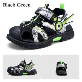 Kids Sandals for Boys 2022 Summer Children Fashion Hollow Shoes Camouflage Pattern Toddler Boys Sports Sandals Non-Slip Slippers (Color: Black green, size: 34)