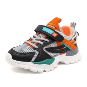 2022 Summer Kids Sport Shoes For Girls Sneakers boys Students Breathable Mesh Children Shoes Girl Sneakers Light Kid Shoes (Color: Black orange, size: 33)