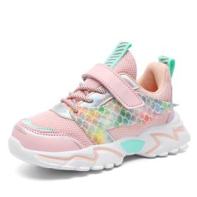 2022 New Arrival Shiny Upper Children Shoes Girls Fashion Kids Sneakers Boys Casual Toddler Sports Shoes Autumn Tenis (Color: Pink, size: 29)