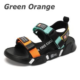 Summer Kids Sandals Fashion Mixed Color Toddler Boy Beach Shoes Outdoor Children Sport Sandalias Casual Baby Boys Zapatos Para (Color: Green Orange, size: 35)