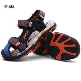 Kids Camouflage Sandals Wrap The Toes 2022 Summer Boys Beach Shoes Fashion Mixed Color Children Walking Shoes Boy Sport Sandal (Color: khaki, size: 29)