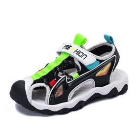 2021 Kids Sandals Beach Sports Children Flats Breathable Anti-slippery Boys Girls Closed Toe Slippers Sandalias Shoes Summer (Color: Black green, size: 30)