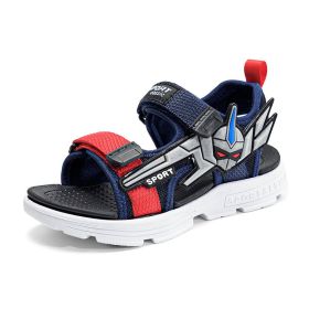 2021 New Kids Sandals Boys Beach Sport Children Flats Breathable Anti-slippery Boys Closed Toe Slippers Sandalias Shoes (Color: Blue red, size: 33)