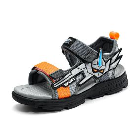 2021 New Kids Sandals Boys Beach Sport Children Flats Breathable Anti-slippery Boys Closed Toe Slippers Sandalias Shoes (Color: Gray orange, size: 38)