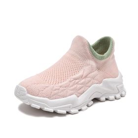 Mesh Breathable Girls Shoes Lace Up Velcro Sneakers Girl Badge Children's Sport Casual Sneaker Slip Resistance Kids Teens Shoes (Color: Pink, size: 34)