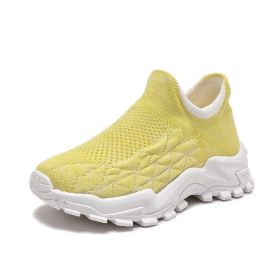 Mesh Breathable Girls Shoes Lace Up Velcro Sneakers Girl Badge Children's Sport Casual Sneaker Slip Resistance Kids Teens Shoes (Color: yellow, size: 34)