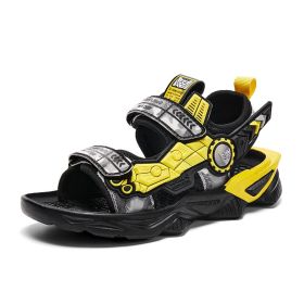 5-18 Yrs Boys Sport Sandals 2022 Summer Kids Casual Shoes Soft Children Outdoor Beach Shoes Toddler Boy Walking Shoe Non-Slip (Color: Black  Yellow, size: 36)